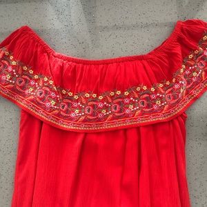 Red off the shoulder dress